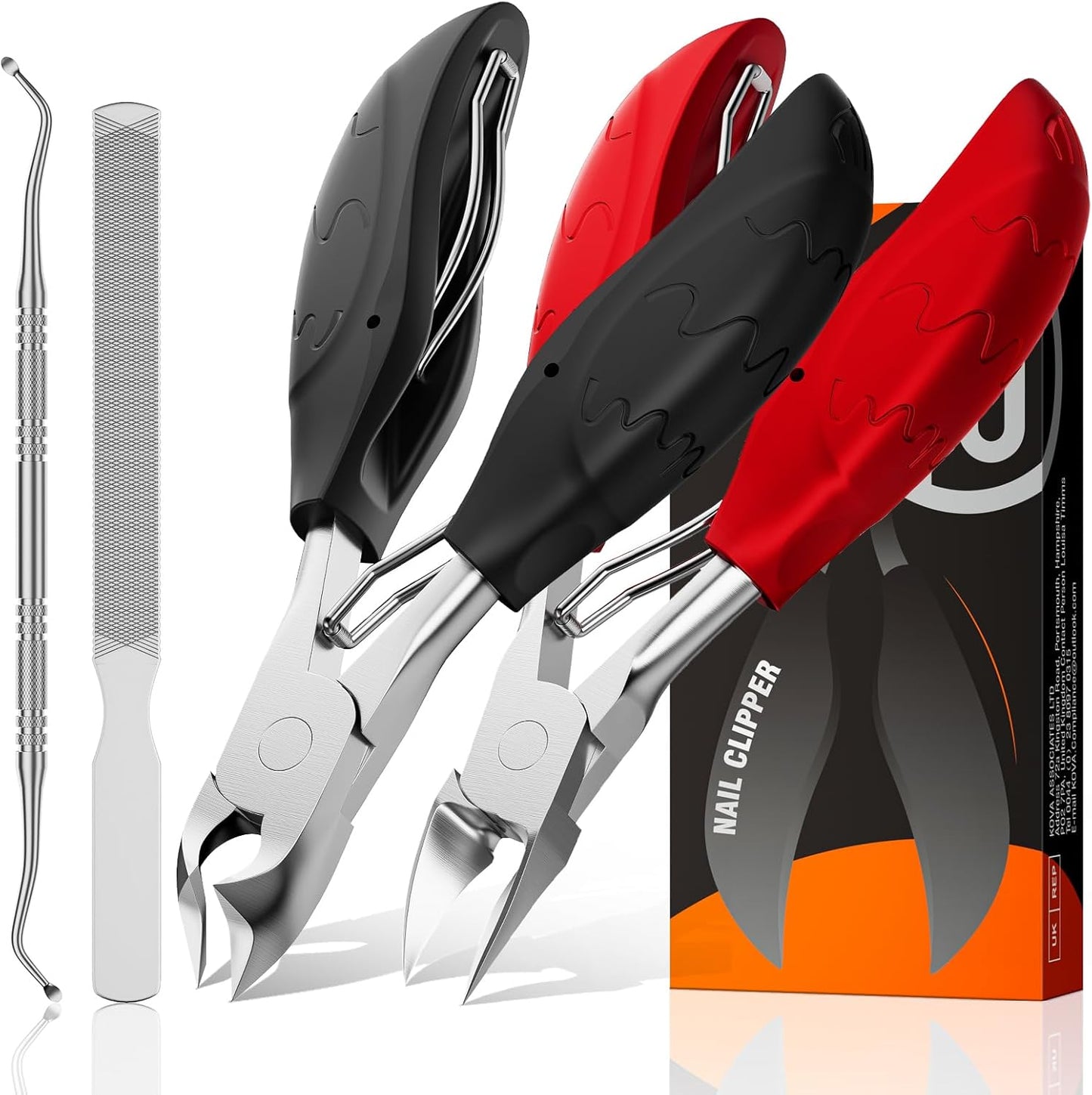 Toenail Clippers for Seniors Thick Toenails | 4-PCS Ergonomic Long Handle Non-Slip Soft grip Toe Nail Clippers Set for thick toenails | Premium Steel Heavy Duty Super Sharp Fingernail Clippers for Men