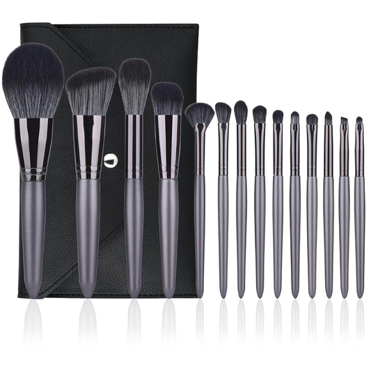 Professional Makeup Brush Set 14Pcs Makeup Brushes Kit Foundation Eyeshadow Powder Blending Eyebrow Eyelash Kabuki Brushes Cosmetic Brushes Travel Kits With Leather Bag Gift