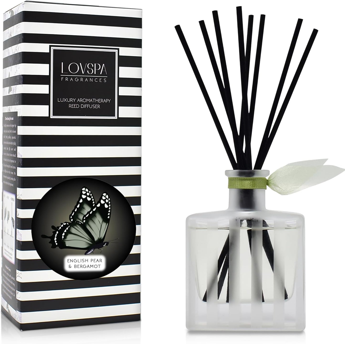 LOVSPA Reed Diffuser Set, English Pear & Bergamot Scented Oil Diffuser with Sticks, Home Fragrance Accessories for Bathroom Shelf Decor, Aroma Diffusers for Home or Office Desk, USA Made