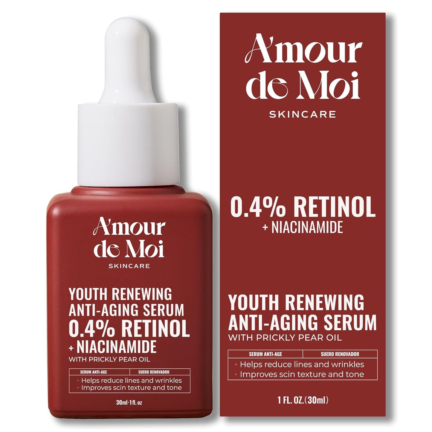 ADM Anti Aging Pure Retinol Serum For Face with Niacinamide - Resurfacing, Smoothing Fine Lines, Wrinkles, Acne Scars - Moisturizing Facial Skincare Treatment for Sensitive Skin - 1oz