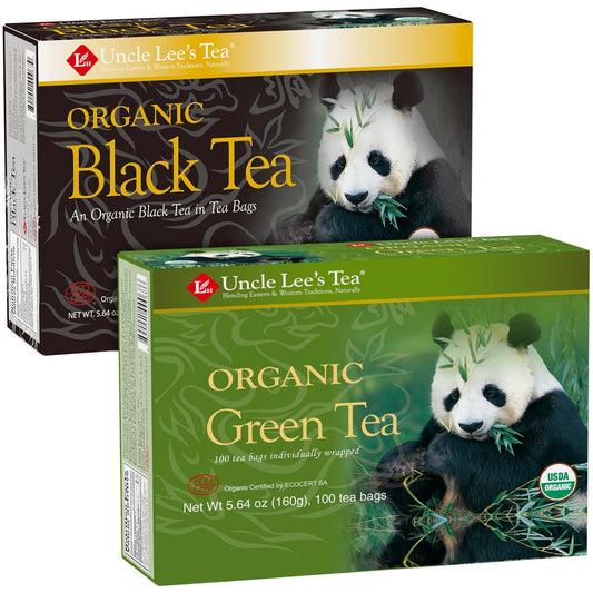 Uncle Lee's Organic Black and Green Tea Variety 2-Pack – Premium Organic Tea, Antioxidant-Rich, Bold and Refreshing, Delicious Hot or Iced, 100 Count Ea
