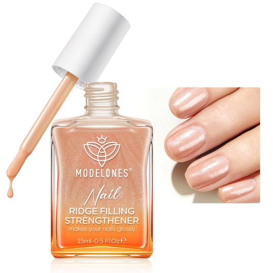 modelones Nail Strengthener, 8-in-One Nail Ridge Filler Base Coat Nail Polish Repair Nail Growth Treatment for Thin and Damaged Nails, Sparkling Champagne, 15ml