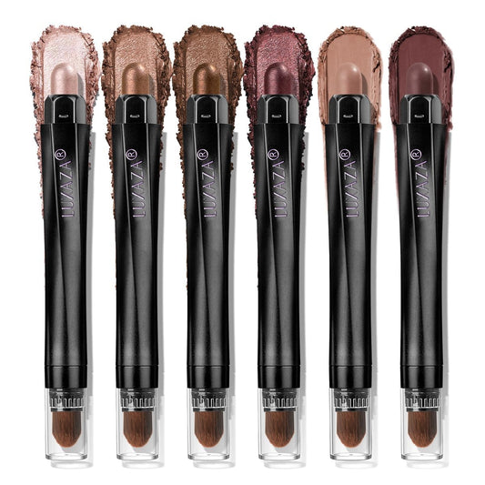 Neutral Eyeshadow Stick Makeup 6PCS Set, Brown Metallic Shimmer Matte Cream Eye Shadow Eyeliner Brightener Pencil Crayon - GRAPE WINE