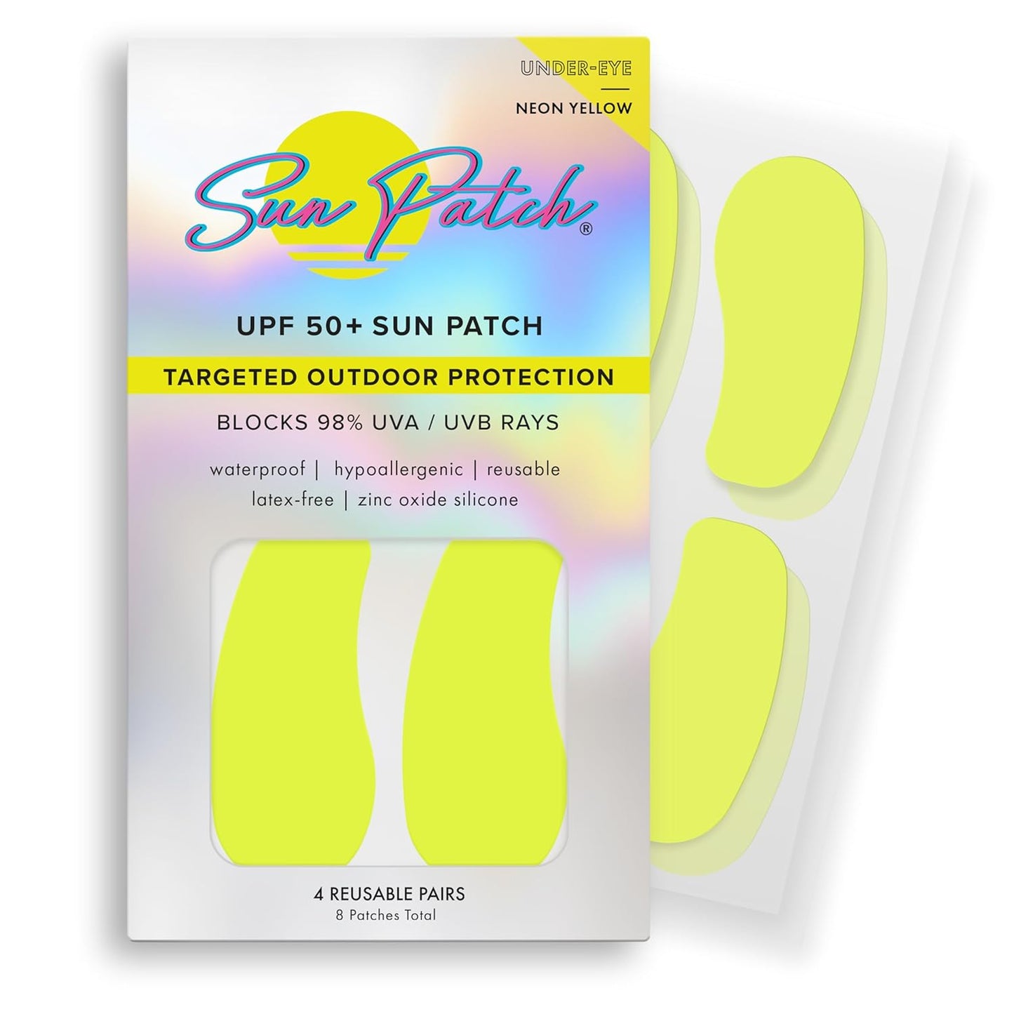 Sun Patch, Hypoallergenic Sun-Screen Under Eye Patches, 100% Silicone UPF-50 UV Protection, Reusable, 1 Pack/4 Pairs, Yellow (Golf, Surf, Swim, Ski & Snow, Outdoors)