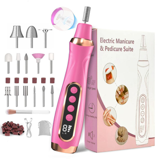 Professional Manicure Pedicure Kit Cordless Electric Nail File Set 6 Speed Cordless Nail Drill for Thick Nail Toenail Cuticle Hand Foot Care Nail Drill Tool(Rose)
