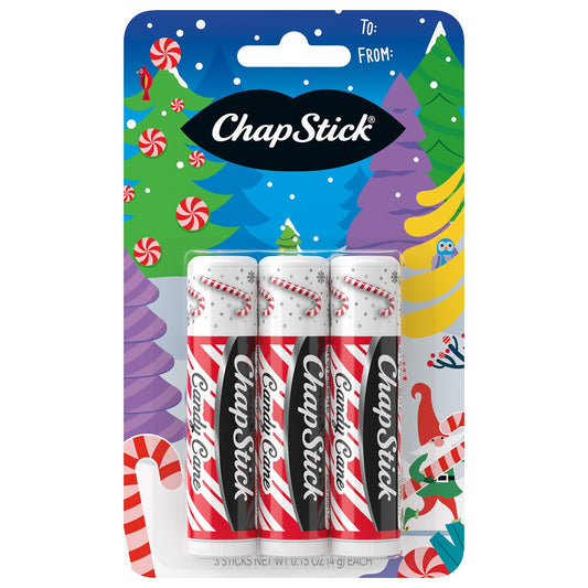 ChapStick Lip Balm, Candy Cane, 3-Count – Fresh & Minty Lip Moisturizer, Stocking Stuffer, 0.15 Oz Ea