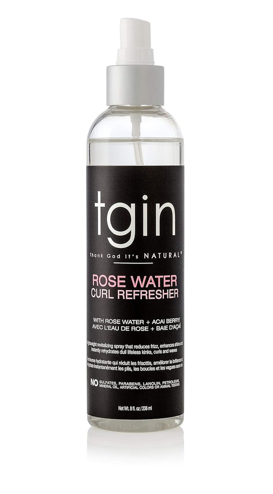 tgin Rose Water Curl Refresher for Curly, Coily, and Wavy Hair, with Acai Berries, Moisturizes and Soothes Dry Hair and Scalp, Braids, Protective Styles, and Locs, 8 fl oz
