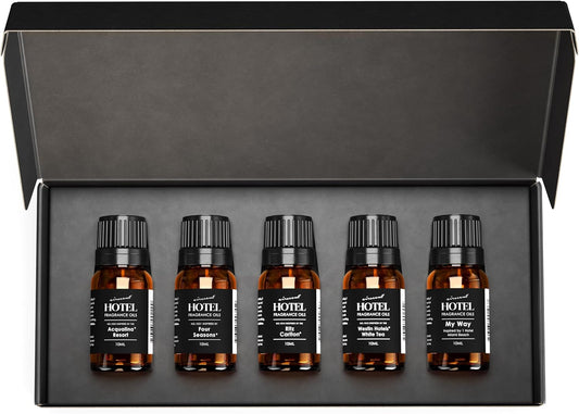 AirScent Hotel Diffuser Oil Gift Set Featuring Hotel Spa Scents - 10 mL, 0.34 fl oz Fragrance Oil Gift Set - Inspired by Acqualina, Four Seasons, My Way, The White Tea Hotel and Others