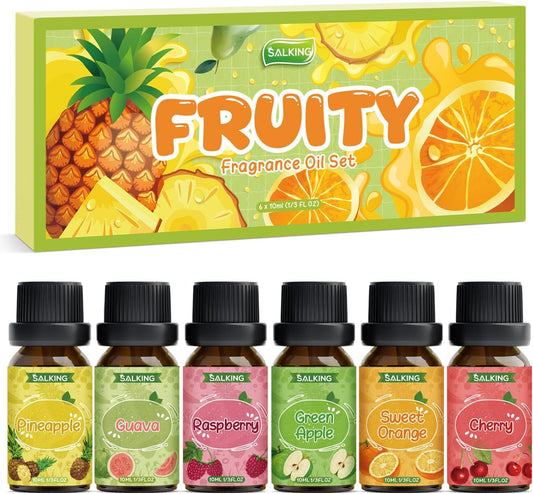 SALKING Fruity Fragrance Essential Oils Set, Essential Oil Gift Set Scented Oils for Diffuser Candle Making - Pineapple,Guava, Raspberry, Green Apple, Orange, Cherry