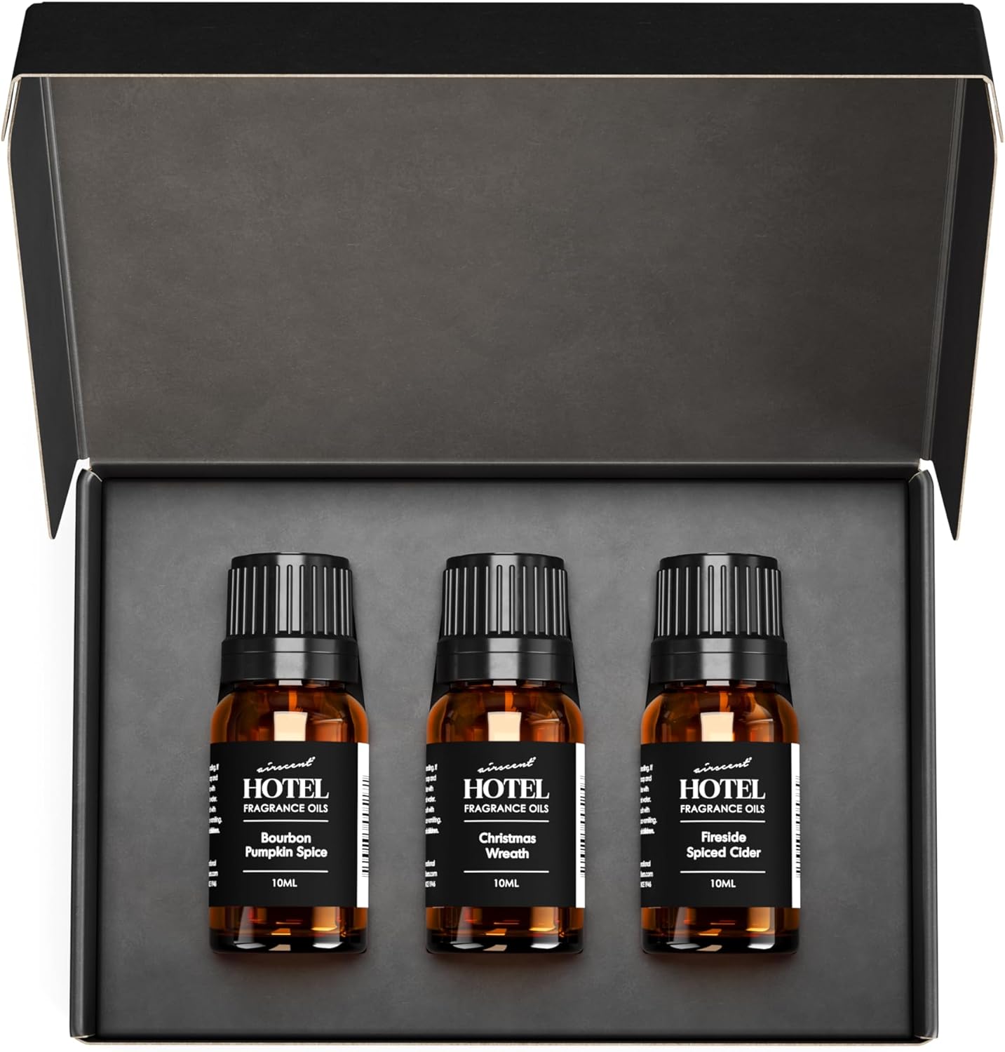 AirScent Holiday Scents Christmas Diffuser Oil 3 Pack Gift Set - 10 mL, 0.34 fl oz Fragrance Oil Set - Bourbon Pumpkin Spice, Christmas Wreath and Fireside Spiced Cider Scents