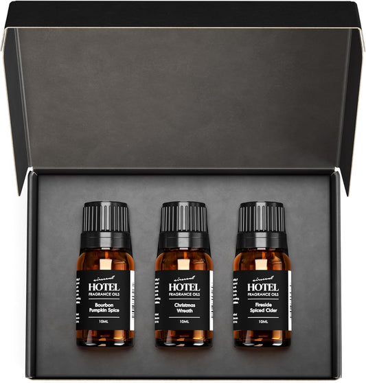 AirScent Holiday Scents Christmas Diffuser Oil 3 Pack Gift Set - 10 mL, 0.34 fl oz Fragrance Oil Set - Bourbon Pumpkin Spice, Christmas Wreath and Fireside Spiced Cider Scents