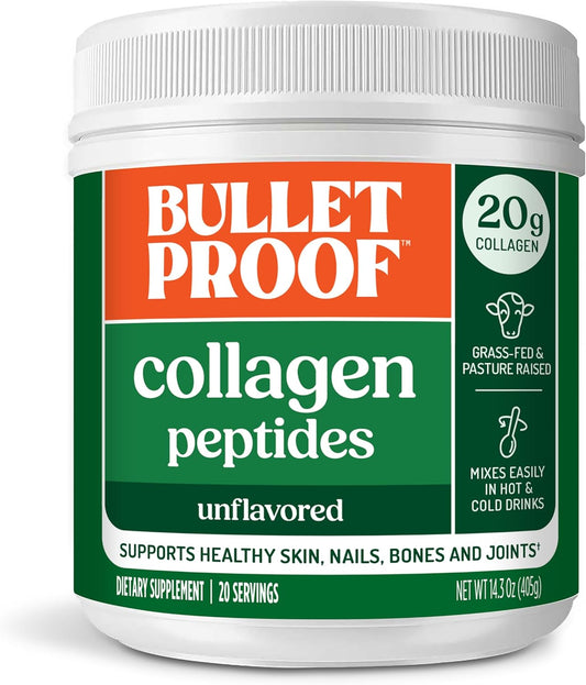 Bulletproof Unflavored Collagen Peptides Powder with MCT Oil, 14.3 Ounces, Grass-Fed Collagen Protein for Skin, Bone and Joint Support, Pasture Raised, No Added Hormones