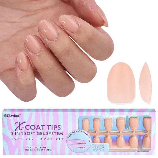 BTArtboxnails XS Short Almond Gel Nail Tips - Pre Colored Soft Gel Nail Tips, Skin Tones Press on Nails, Natural XCOATTIPS