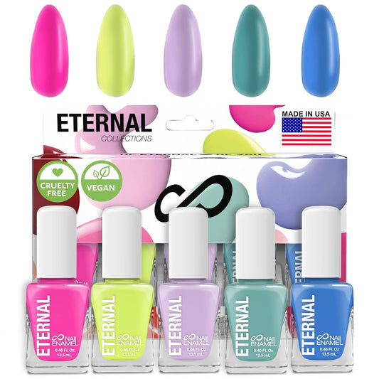 Eternal Pink Nail Polish Set for Women (FUN) - Green Nail Polish Set for Girls - Long Lasting & Quick Dry Blue Nail Polish Kit for Home DIY Manicure & Pedicure - Made in USA, 13.5mL (Set of 5)