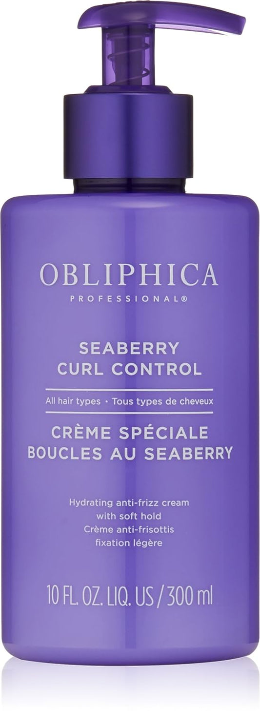 Obliphica Seaberry Curl Control Cream - Anti-Frizz, Curl-Defining and Enhancing Hydrating Styler for Women, Men, Wavy and Coarse Hair - 10 Fl Oz