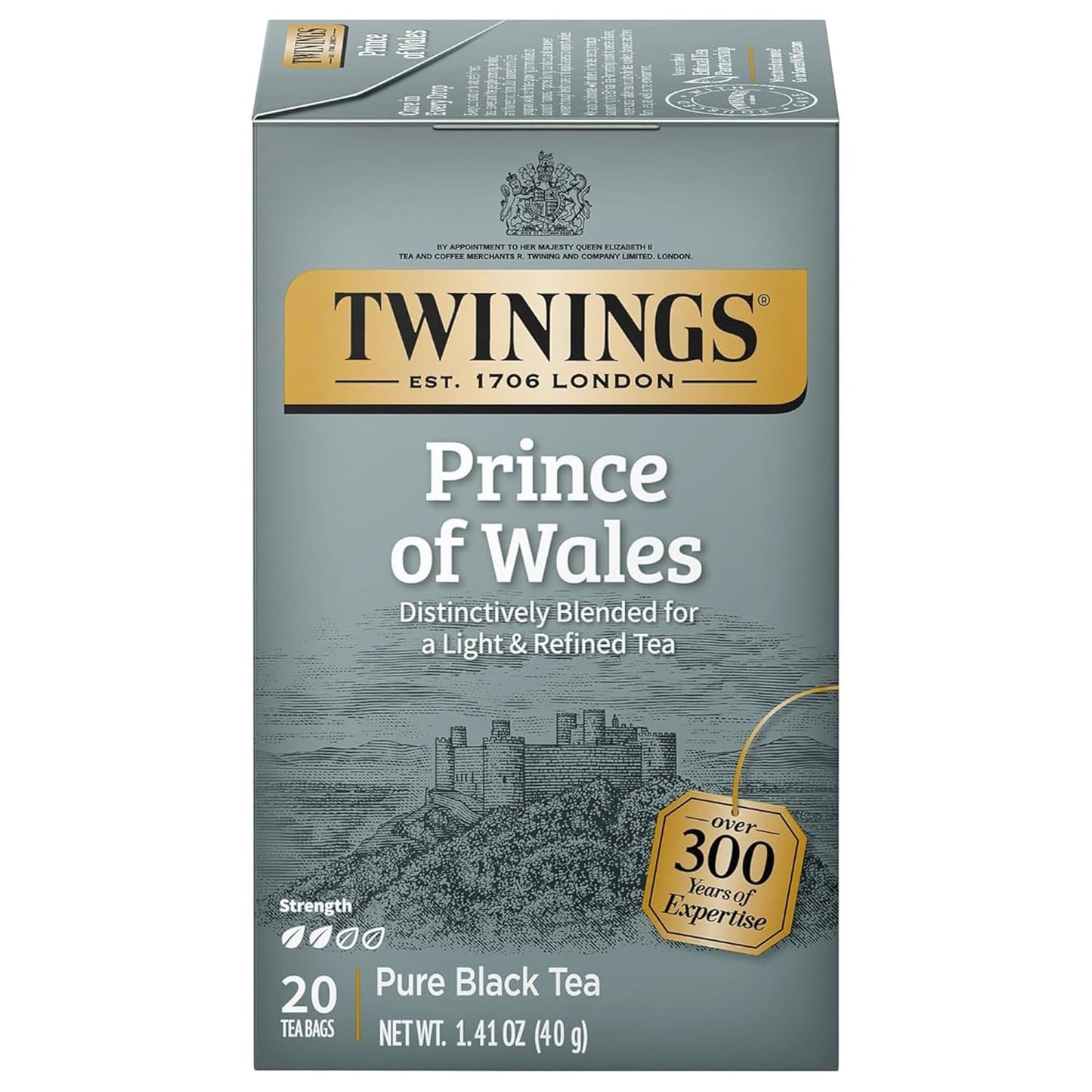 Twinings Prince of Wales Black Tea Individually Wrapped Bags, 20 Count (Pack of 1), Velvety Smooth & Mild, Caffeinated, Enjoy Hot or Iced, 20 Teabags