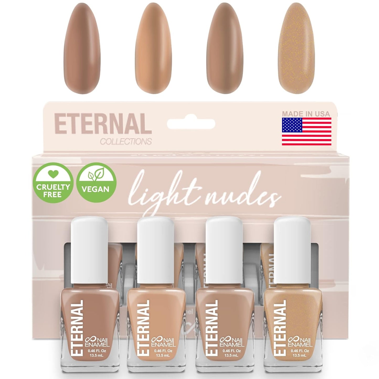 Eternal Nude Nail Polish Set for Women (LIGHT NUDES) - Brown Nail Polish Set for Girls | Lasting & Quick Dry Natural Nail Polish Kit for Home DIY Manicure& Pedicure | Made in USA, 13.5mL (Set of 4)