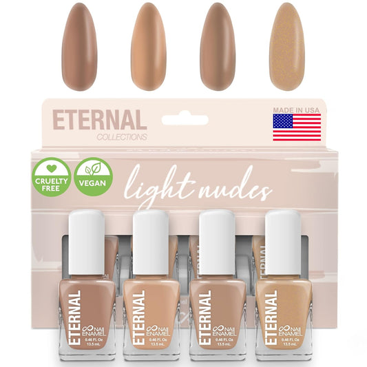 Eternal Nude Nail Polish Set for Women (LIGHT NUDES) - Brown Nail Polish Set for Girls | Lasting & Quick Dry Natural Nail Polish Kit for Home DIY Manicure& Pedicure | Made in USA, 13.5mL (Set of 4)