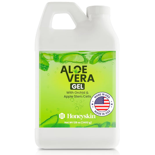Organic 100% Aloe Vera Gel for Face & Body with Manuka Honey - A Fresh Aloe Vera Plant, No Powder - Sunburn Relief - Aloe Vera Gel for Hair (1 Gallon)