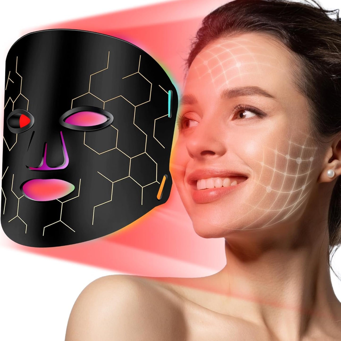 LED Fcae Mask Light Therapy, 8 Modes 288 Beads Red Light Therapy for Face, Portable Remote Timer, 630nm & 850nm Infrared Therapy Mask for Anti-Aging, Skin Rejuvenation at Home
