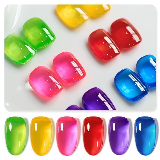 GAOY Jelly Gel Nail Polish of 6 Transparent Yellow Blue Green Red Pink Purple Colors Sheer Gel Polish Kit for Salon Manicure and Nail Art DIY at Home