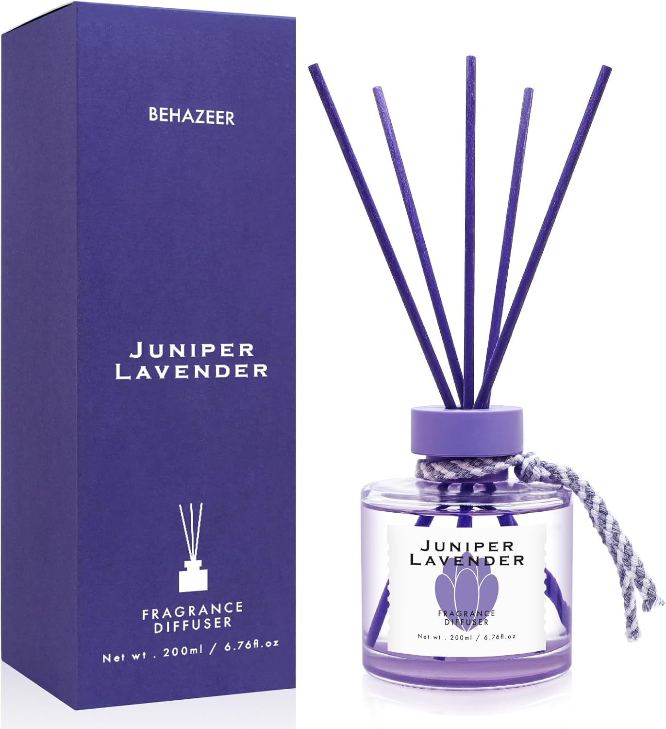 Juniper Lavender Reed Diffuser, 6.77OZ/200ML Large Capacity Natural Non-Toxic Oil, Long-Lasting Fragrance Reed Diffusers Set for Home and Bathroom, Aroma with 5 Reed Diffuser Sticks Gifts