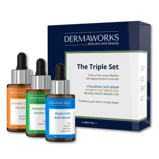 FACE SERUM SKINCARE SET – Retinol Serum for Face - Vitamin C with Niacinamide - Hyaluronic Acid Skin Care – Mens Skincare - Beauty Gifts Sets for Women – Facial Kit for Glowing Skin by DERMAWORKS