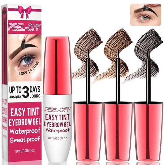3PCS Easy Peel Off Tattoo Eyebrow Gel Kit - Brow Peel Off Gel for Women,Waterproof Long-lasting,Sweatproof,Natural Brows Color,For Fuller & Defined Looking Brows,DIY at Home(Brown+Darkbrown+Balck)