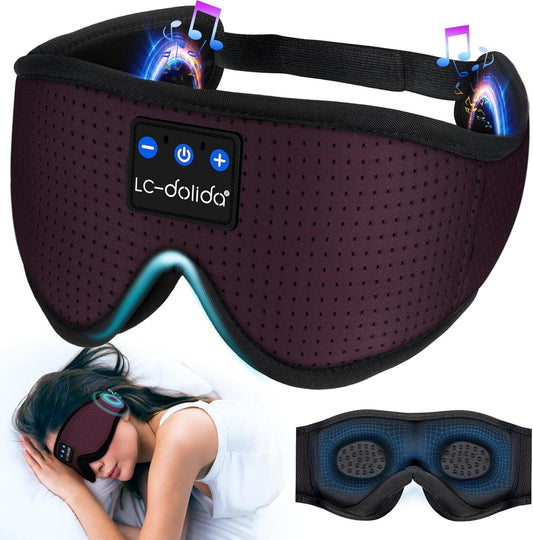 LC-dolida Sleep Headphones, 3D Sleep Mask Bluetooth Wireless, Sleeping Headphones for Side Sleepers Sleep Eye Mask Music Weighted Sleeping Mask Meditation Gifts for Men Women (Red)