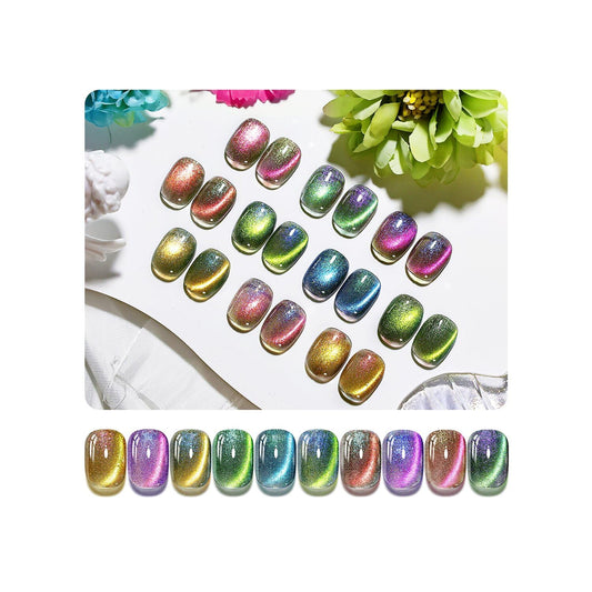 JODSONE 10 Colors Cat Eye Gel Nail Polish Set Purple Blue Green with Base Coat &Top Coat &Magnets Stick Coral Sea Cat Eye Sparkling Soft Manicure Salon DIY Art Home
