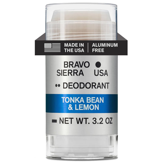 Aluminum-Free Deodorant for Men by Bravo Sierra, 1-Pack - Contains Natural Ingredients –Long Lasting All-Day Odor and Sweat Protection -Tonka Bean and Lemon, 3.2 oz -Paraben-Free, Vegan & Cruelty-Free