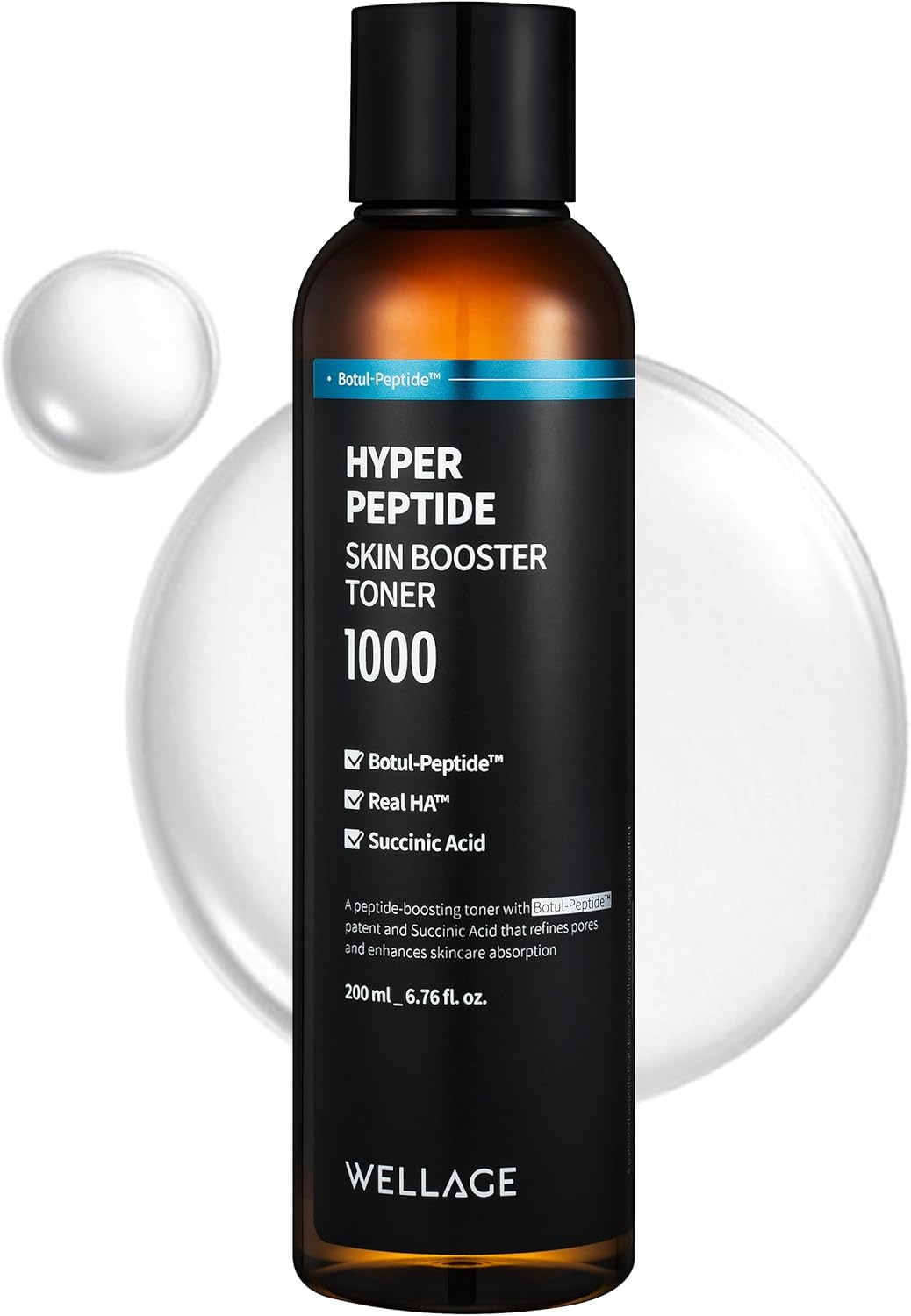 WELLAGE Hyper Peptide Skin Booster Face Toner - Korean Beauty Facial Astringent, Infused Peptide PHA, Anti-Aging, Wrinkle & Elasticity Improvement - for Uneven Texture, Reduces Pores, 6.76 fl.oz.