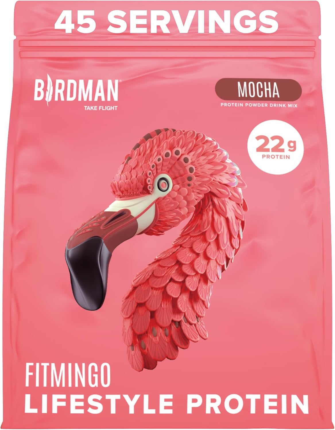 BIRDMAN Fitmingo Vegan Protein Powder with Inositol, Collagen Boosters, Hyaluronic Acid and Vitamins | Low Carb, Dairy Free, Low Calorie | 22g Plant Based Mocha Protein Powder with Myo-Inositol