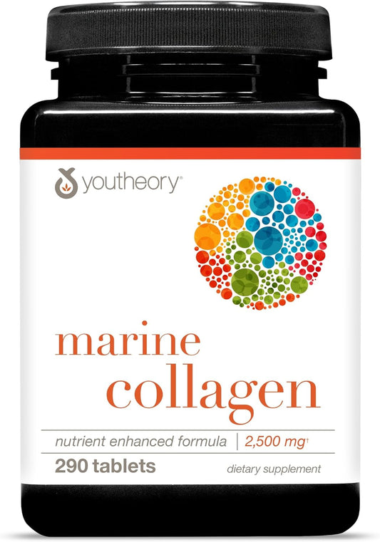Youtheory Marine Collagen - 2,500 mg - Supports Joint, Nail, Hair, Skin, Bone & Muscle Health* - with Amino Acids, Minerals & Vitamins C, A, E, B6 & B12-290 Tablets (58-Day Supply)