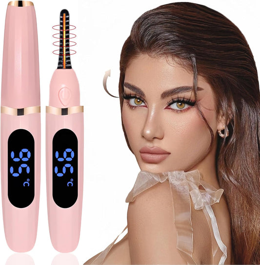 Heated Eyelash Curler, Heated Lash Curler with Led Display Electric Eye lash Curler 3 Temp Settings for Makeup Tools for Achieving A Natural Curl and Long Lasting Eyelashes, Designed for Women, Pink