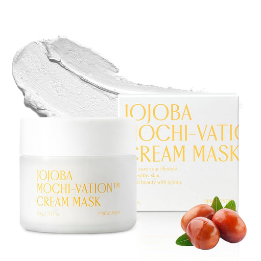 PINKWONDER Jojoba Mochi-Vation™ Cream Mask 3.17oz (90g), Clay Mask with Organic Jojoba Oil and Korean Rice Extract, Wash-Off Face Mask, Korean Glass Skin