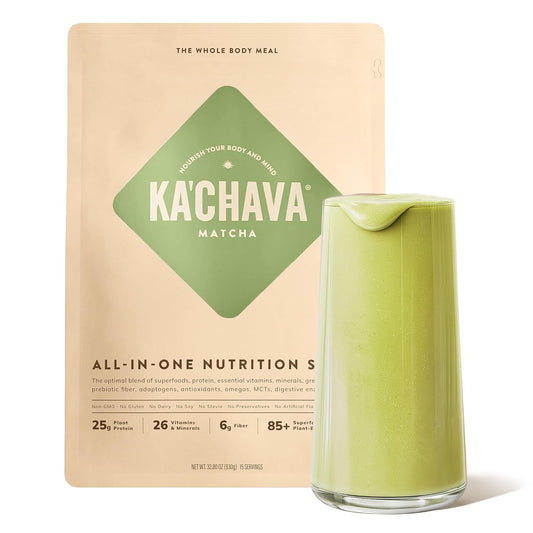 Ka’Chava Whole Body Meal Shake Matcha 2 lb – Vegan Protein Powder with 85+ Superfoods & Greens – Plant-Based Meal Replacement with Probiotics & Digestive Enzymes – Gluten & Dairy Free (15 Servings)