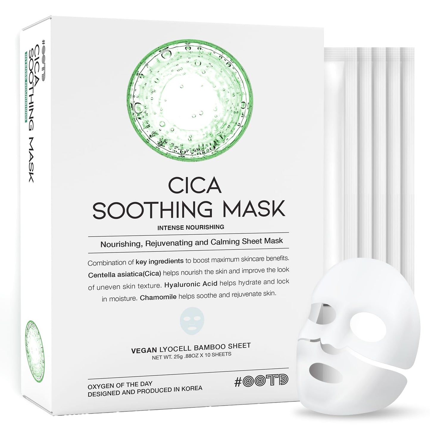 Cica Calming Mask for Face Sensitive Irritated Skin, Soothing, Moisturizing, Korean Anti Aging Face Mask, Eve Vegan, Chamomile, Hyaluronic Acid 10EA