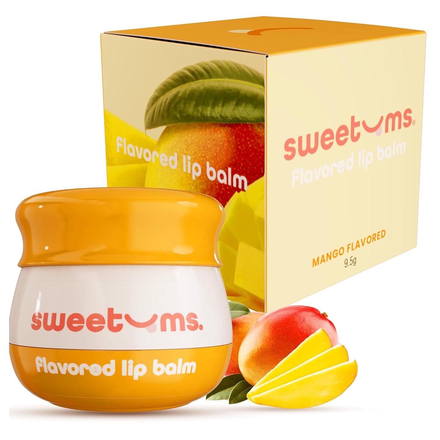 Sweetums Mango Lip Balm with Vitamin E Oil – Glowy Balm for Dry, Chapped Lips – Vegan Lip Care with Built-In Mirror and Applicator – Hydrating Lip Treatment with Glossy Finish – 0.15 oz