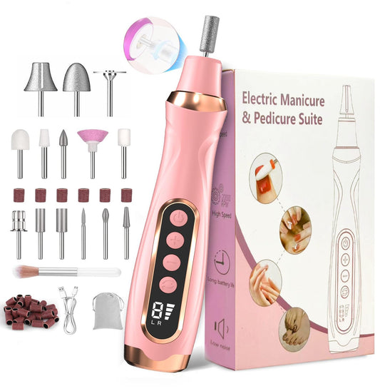 Professional Manicure Pedicure Kit Cordless Electric Nail File Set 6 Speed Cordless Nail Drill for Thick Nail Toenail Cuticle Hand Foot Care Nail Drill Tool(Peach)