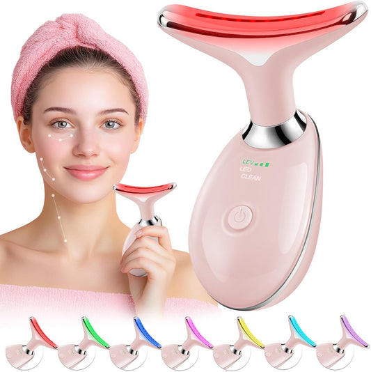 Red-Light-Therapy-for-Face, Facial Massager Wand Tool with 7 Color - Birthday, Christmas, Mothers Day, Valentines Day, Self Care Gifts for Her Women Mom Best Friend Wife Teacher (Pink)