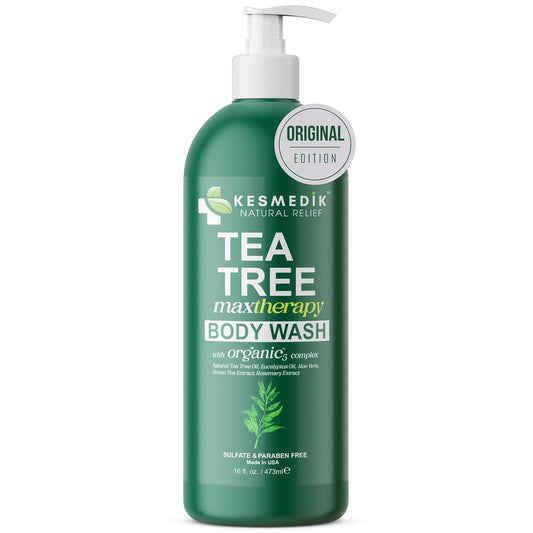 Tea Tree Body Wash MaxTherapy, Itchy Skin Relief, Tea Tree Oil Soap, Soothes Jock Itch, Athlete's Foot, Ringworm, Eczema, Psoriasis & Sensitive Skin, Men & Women, 16 fl oz, Original Edition