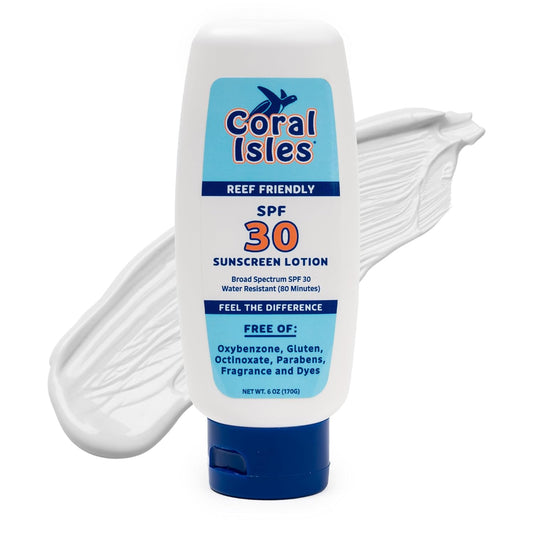 Coral Isles Sunscreen SPF 30 | Hawaii Compliant as Reef Safe | Octinoxate & Oxybenzone Free | Broad Spectrum UVA/UVB Protection | Water Resistant 80 Min. | Fragrance Free | 6 Fl Oz (Pack of 1))