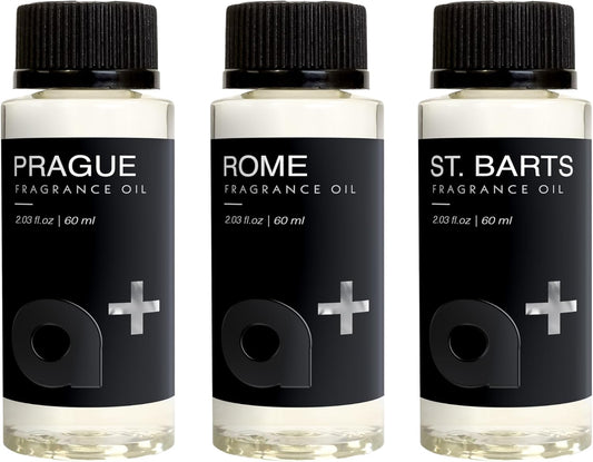 Aromar+ Fragrance Oil – Signature Set – Prague, Rome & St. Bartz – Inspired by Baccarat, Santal & Nature – for Waterless Diffusers – 60mL Bottles (Pack of 3)