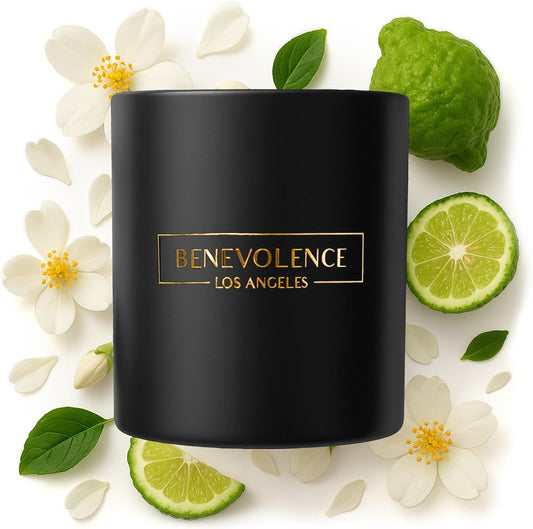 Benevolence LA Bergamot & Jasmine Scented Candle | Soy Candles, Black Candle for Home | Gifts for Women and Men | Home Fragrance | Aromatherapy | 8oz, 45 Hour Burn - Jasmine