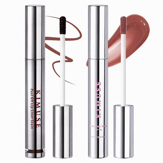 KIMUSE Lip Stain Peel Off & Lip Oli Set, Long Lasting Lip Liner Stain, Waterproof, Transfer-Proof, Hydrating Shine Lip Oil with Vitamin E & Jojoba Oil