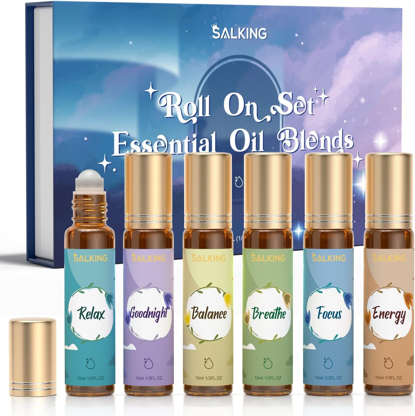 SALKING Essential Oils Roll On Set (6 Pack), Aromatherapy Oil Natural Pre-diluted Blend Oils for Skin Use, Natural Fragrance Gift for Women and Men