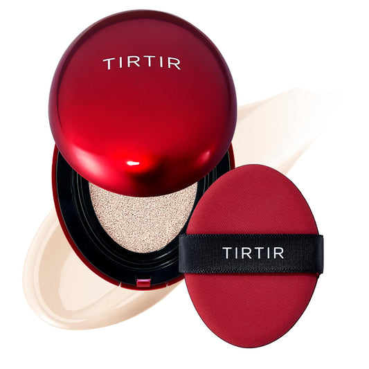 [*Mini Size*] TIRTIR Mask Fit Red Cushion Foundation | Full coverage, Weightless, Skin fit, Satin Glow Finish, Korean Makeup BB Foundation, beauty, Tattoo cover up, Buildable (#10C Shell, 0.15 Fl Oz)