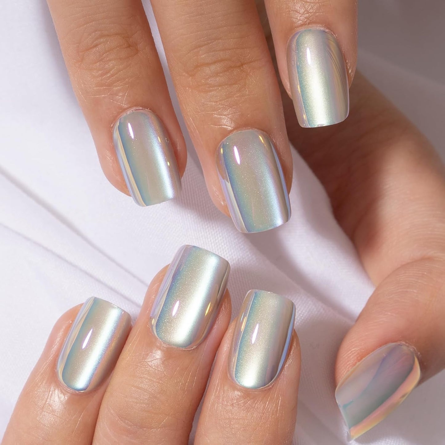 Curvlife Press On Nails Kit - Full Cover False Nail Tips with Trendy Designs, Reusable & Glue Included - Easy Application Nail Accessories for Women (chrome cat eye, Short)