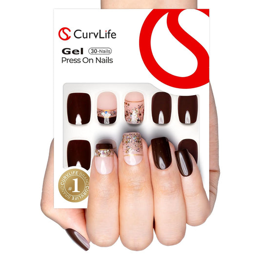 Curvlife Soft Gel Press On Nails Kit - Gem Style 30pcs Full Cover False Nail Tips Designs, Fake Nail with Nail Glue - Easy Application Nail Accessories for Women